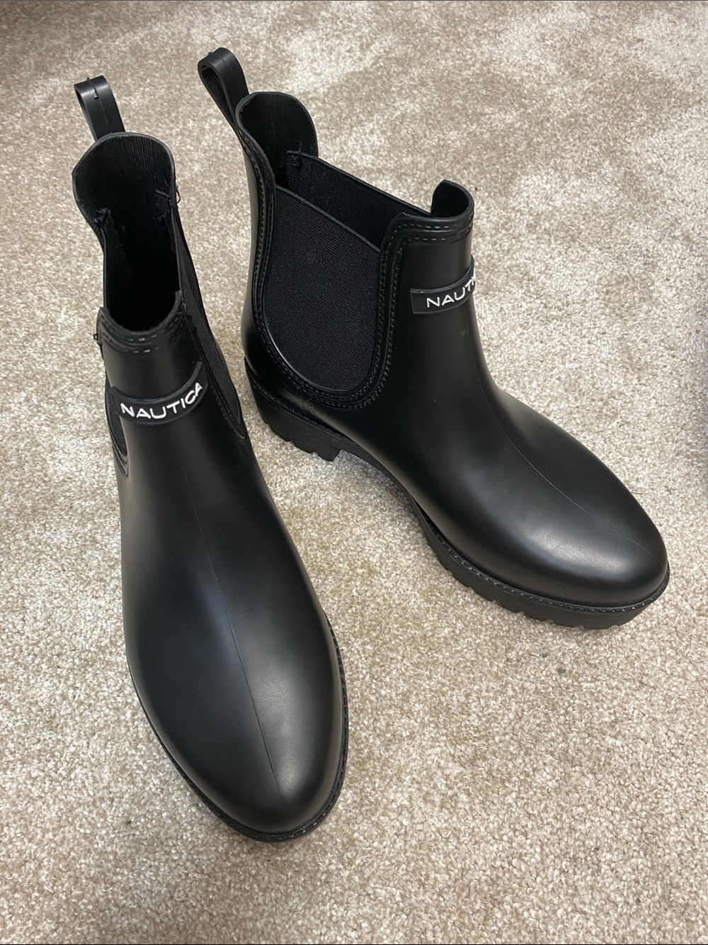 Nautica Matte Black Chelsea-Style Rain Ankle Boots - Picture 3 of 11